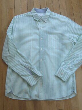 Bonobos Slim Fit Button Down Dress Shirt Size L White Green Stripes Long Sleeve